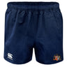 The Sacramento Rugby Football Club Professional Polyester Rugby Short by EMB Canterbury features an elastic waistband, the Canterbury logo on the left leg, an embroidered crest on the right leg, and classic, durable rugby styling.
