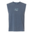 The EMB S&S Activewear Gulf Coast Fat Alberts Rugby Unisex Muscle Tee features a blue-gray sleeveless design with "Fats Distro Rugby" and a rugby ball on the chest, made from soft heavyweight cotton for comfort.