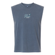 The EMB S&S Activewear Gulf Coast Fat Alberts Rugby Unisex Muscle Tee features a blue-gray sleeveless design with "Fats Distro Rugby" and a rugby ball on the chest, made from soft heavyweight cotton for comfort.