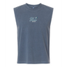 The EMB S&S Activewear Gulf Coast Fat Alberts Rugby Unisex Muscle Tee features a blue-gray sleeveless design with "Fats Distro Rugby" and a rugby ball on the chest, made from soft heavyweight cotton for comfort.
