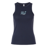Show your Gulf Coast Fat Alberts pride in this navy women's baby rib tank by EMB S&S Activewear, featuring "Eat. Sleep. Rugby." and a rugby ball graphic in light blue and white on the chest.