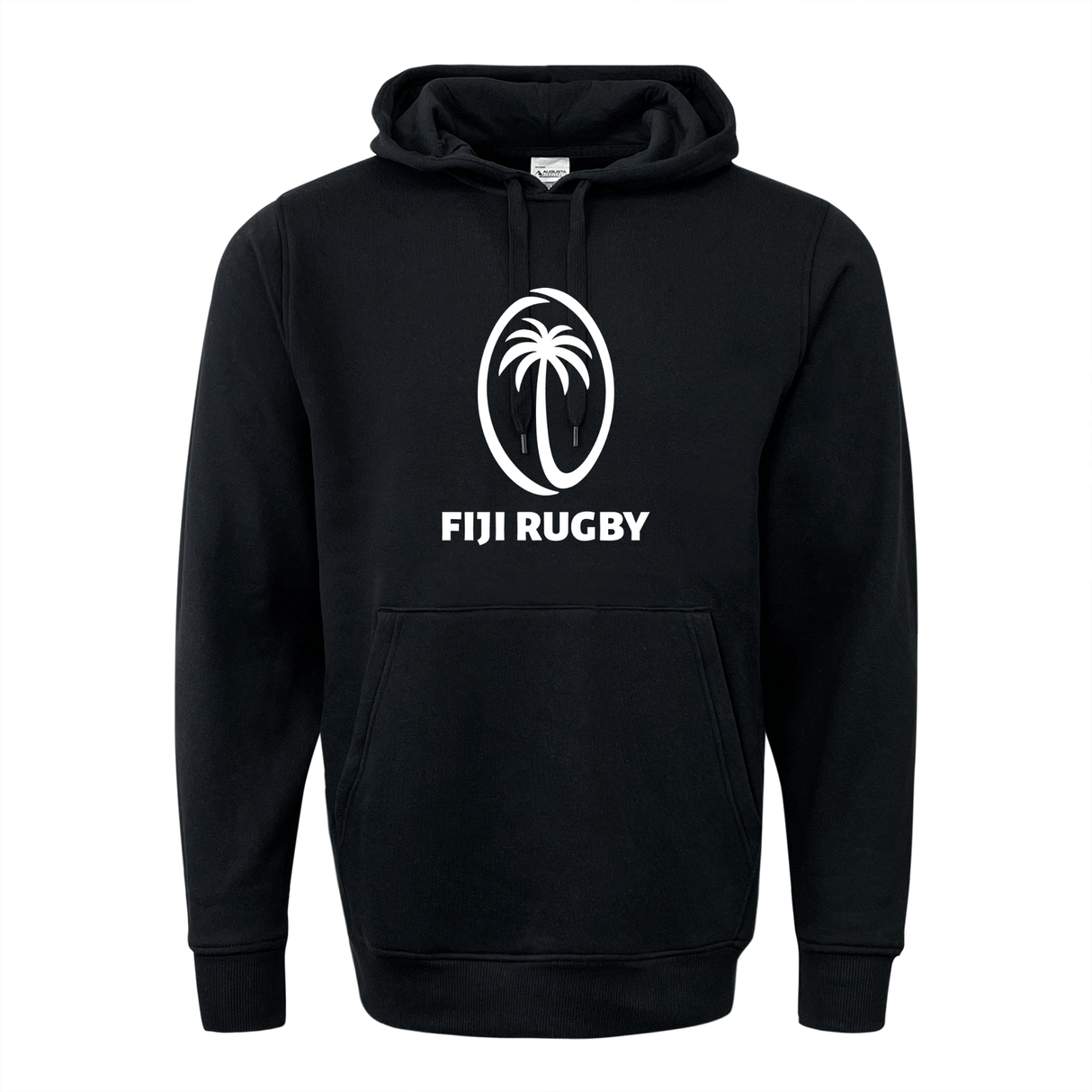 A black WRS Augusta Fiji Rugby 60/40 Pullover Fleece Hoodie featuring the word "Fiji Rugby" on it.
