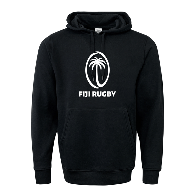 A black WRS Augusta Fiji Rugby 60/40 Pullover Fleece Hoodie featuring the word "Fiji Rugby" on it.