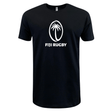 A lightweight black WRS LAT Fiji Rugby Supersoft T-shirt that proudly displays the words "Fiji Rugby".