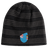 The EMB Canterbury Fiji Shield Beanie is black and gray with stripes, a blue background, emblem of the Fiji shield, and flags.
