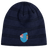 The EMB Canterbury Fiji Shield Beanie is a fashionable accessory featuring navy and black stripes with a partial flag crest design.