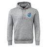 The Fiji Shield Club Hoodie by EMB Canterbury is a gray hooded sweatshirt with sleeve branding, a front pocket, and a colorful emblem on the upper left, crafted from premium sweatshirt fleece for enhanced comfort and style.