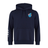 EMB Canterbury's Fiji Shield Club Hoodie in navy blue boasts a flag emblem on the chest, Canterbury sleeve branding with three white stripes, and is crafted from premium sweatshirt fleece for ultimate comfort.