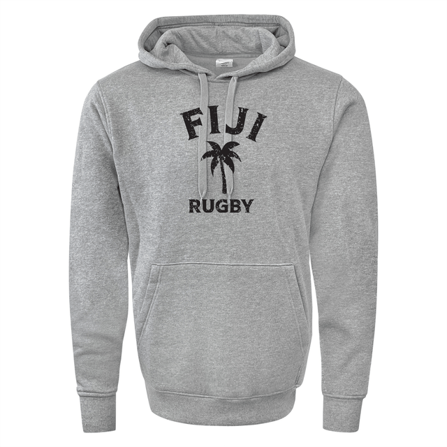 A Nations of Rugby Fiji Rugby 60/40 Pullover Hoodie, perfect for Fiji rugby enthusiasts. This grey hoodie from WRS Augusta features the iconic phrase "Fiji rugby" and offers exceptional comfort and durability.