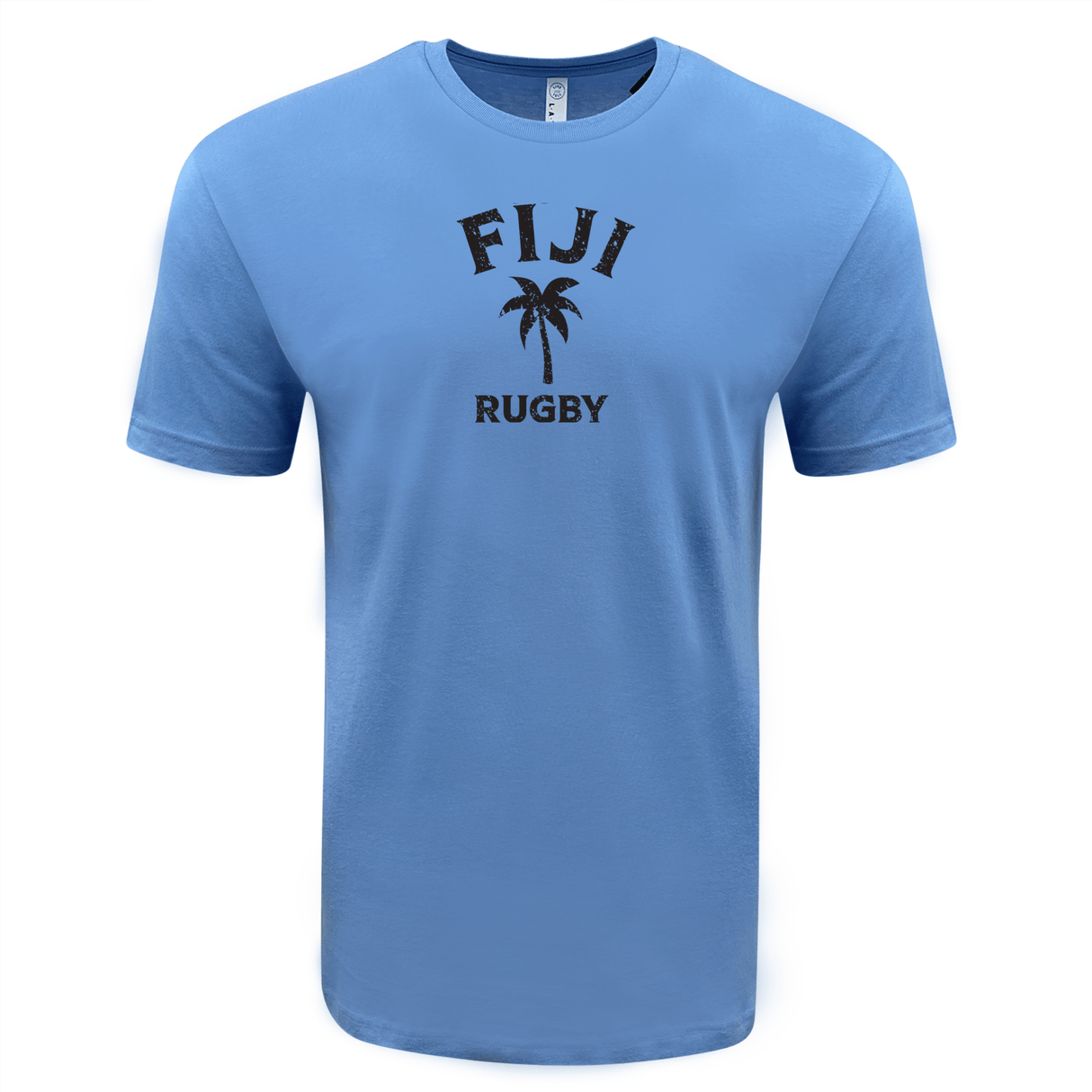 A WRS LAT Nations of Rugby Fiji Rugby Supersoft Tee featuring the words Fiji Rugby in light blue.