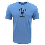 A WRS LAT Nations of Rugby Fiji Rugby Supersoft Tee featuring the words Fiji Rugby in light blue.