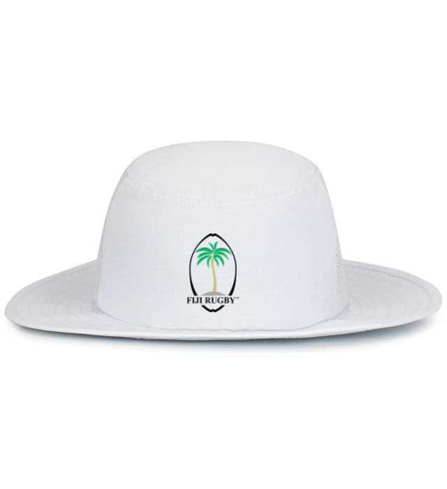 White perforated bucket hat with the Fiji rugby logo embroidered on the front.
Product Name: EMB Augusta Fiji Rugby Throwback Perforated Boonie Hat