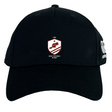 The West Potomac RFC Flexfit Drill Cap by EMB Canterbury features a red and white West Potomac Rugby logo on front, a white embroidered CCC logo on the side, and classic curved brim styling.
