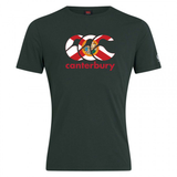 Show your rugby pride with the WRS Canterbury Florida CCC Flag Club T-shirt, featuring dark green fabric and a "canterbury" print with a CCC Flag Club logo filled with Portugal flag colors and emblem.