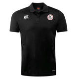 A black Fox Valley Rugby Club Dry Polo by EMB Canterbury featuring Vapodri Technology for ultimate comfort, the brand's logo on the right chest, and a round badge with a red emblem on the left chest.