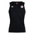 A black sleeveless Fox Valley Rugby Club Dry Singlet by EMB Canterbury, featuring Vapodri Technology for enhanced comfort, with a small EMB Canterbury logo on the right shoulder and a circular white, red, and black emblem on the left chest. Perfect addition to your athletic gear collection.