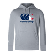 The WRS Canterbury France CCC Club Lightweight Hoodie is gray with a bold "CCC" logo in vibrant blue and red on the chest, ideal for casual wear.