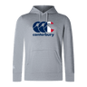 The WRS Canterbury France CCC Club Lightweight Hoodie is gray with a bold "CCC" logo in vibrant blue and red on the chest, ideal for casual wear.