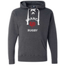 The WRS S&S Activewear Nations of Rugby France Rugby Hockey Hoodie is a dark gray hoodie with white laces, front pocket, "France Rugby," and a red rooster graphic on the chest—ideal medium-weight sportswear for fans.