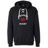 The WRS S&S Activewear Nations of Rugby France Rugby Hockey Hoodie features "France Rugby" text and a red rooster graphic on the front. This medium-weight lace-up hoodie offers fans custom sportswear comfort.