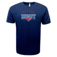 The Nations of Rugby France Wordmark Supersoft Tee by WRS LAT is a navy blue tee featuring the words "France Rugby" and an illustration of a rooster.