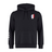 The France Shield Club Hoodie by EMB Canterbury is designed from sweatshirt fleece in black, featuring a drawstring hood and brand logo. It has a chest shield with a blue, white, and red design, plus three unique white stripes on the sleeve.
