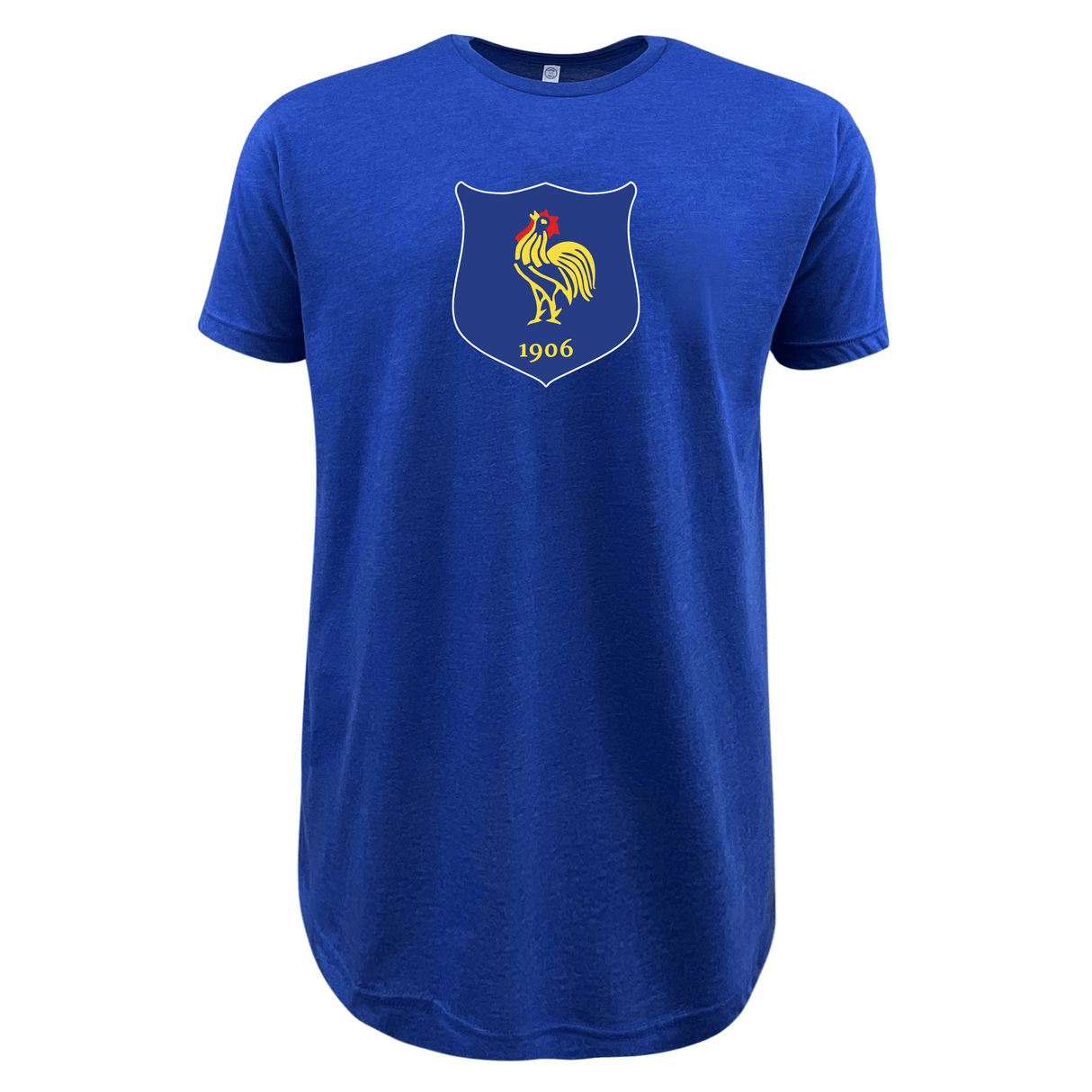 Blue Nations of Rugby Vintage France Supersoft Tee t-shirt with a white shield logo featuring a golden rooster and the year 1906 on the chest.