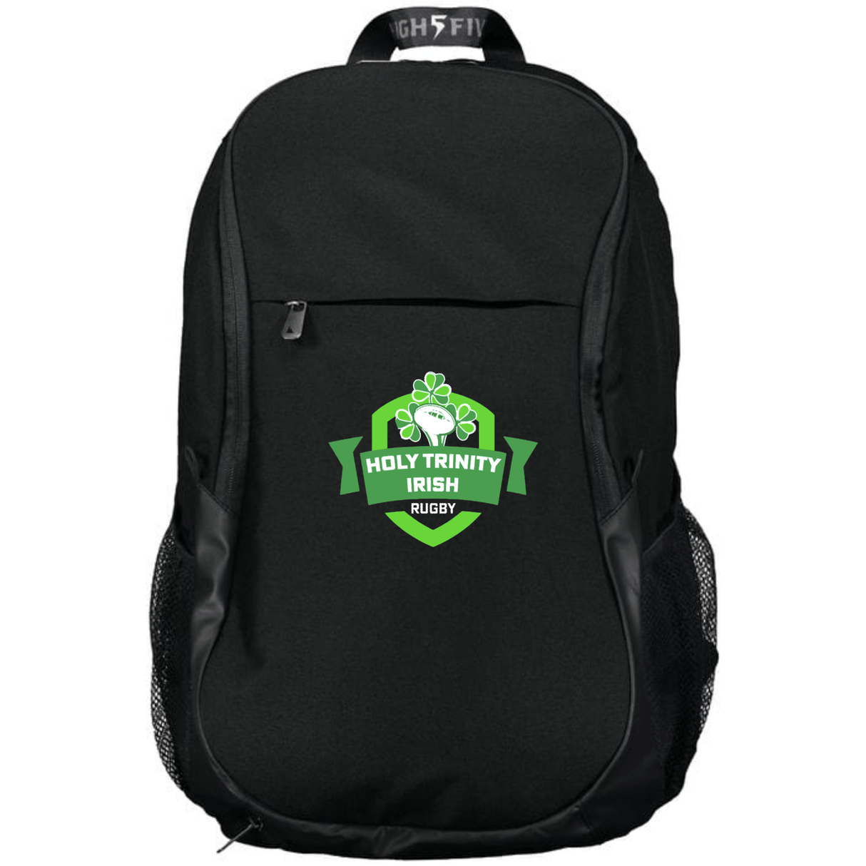 A durable Holy Trinity Rugby Free Form Rugby backpack with a practical green WRS Augusta Sportswear logo.