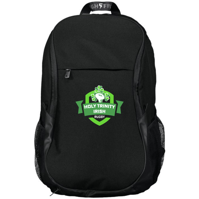 A durable Holy Trinity Rugby Free Form Rugby backpack with a practical green WRS Augusta Sportswear logo.