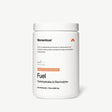 A white container of Momentous Fuel drink mix, Passion Orange Guava flavor, offers a carb electrolyte formula with clean ingredients for sustained energy, 17.5 oz (496.5 g), from Momentous.