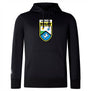 The Las Colinas Rugby Club Lightweight Hoodie by WRS Canterbury is a custom black hoodie with a large "Las Colinas Rugby" crest featuring stars and a horse on the chest, plus a small white logo on the left sleeve.