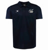The Play Rugby USA Photon II Polo by EMB Gilbert is a navy blue athletic polo with a collar, button placket, "PLAY RUGBY" left chest logo, and a white swoosh logo on the right chest for a classic rugby look.