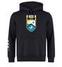 The Las Colinas Rugby Club Hoodie by WRS Canterbury features a large chest badge with "Rugby," stars, a sun, hills, and a horse, plus white stripes on the right sleeve.
