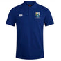 The Las Colinas Rugby Royal Waimak Polo by EMB Canterbury is a blue short-sleeved men's polo with a collar, featuring the Canterbury logo on the right chest and team crest on the left—perfect for rugby fans.