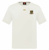 The Exiles Rugby Everest Dart Tech T-Shirt by EMB Canterbury features a small crest, gold logo, and round neck. Made from quick-drying, breathable fabric, it’s perfect for workout comfort.