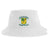 The Blackthorn Rugby Sustainable Bucket Hat by EMB S&S Activewear is a white bucket hat featuring the Blackthorn Football Rugby Club crest, which showcases a green shamrock and a blackthorn branch in yellow and green.