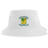 The Blackthorn Rugby Sustainable Bucket Hat by EMB S&S Activewear is a white bucket hat featuring the Blackthorn Football Rugby Club crest, which showcases a green shamrock and a blackthorn branch in yellow and green.