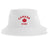 The Nations of Rugby Canada Rugby Sustainable Bucket Hat by EMB S&S Activewear is crafted from recycled polyester for an eco-friendly touch, featuring a white design with red "CANADA RUGBY" lettering and a maple leaf graphic on the front.
