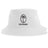 Introducing the Nations of Rugby Fiji Rugby Sustainable Bucket Hat by EMB S&S Activewear. This eco-friendly bucket hat is crafted from recycled polyester and features a white design with a black palm tree logo enclosed in an oval above the words "FIJI RUGBY" on the front—making it a perfect choice for environmentally conscious rugby fans.