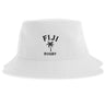 Show off your passion for rugby in the Nations of Rugby Fiji Rugby Sustainable Bucket Hat by EMB S&S Activewear. This eco-friendly white bucket hat is crafted from recycled polyester and features “FIJI” and “RUGBY” printed in black above and below a palm tree graphic on the front, blending sustainable style with island spirit.
