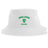 The Nations of Rugby Ireland Rugby Sustainable Bucket Hat by EMB S&S Activewear is a white bucket hat crafted from recycled polyester, featuring "Ireland Rugby" and a green shamrock emblem on the front for an eco-friendly and stylish choice.
