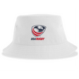 Introducing the USA Rugby Crest Sustainable Bucket Hat by EMB S&S Activewear—a white, eco-friendly bucket hat crafted from recycled polyester. Featuring the USA Rugby crest with an eagle head and bold red, white, and blue accents on the front, this sustainable accessory combines standout style with environmental responsibility.