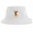 The USA Rugby Heritage Sustainable Bucket Hat by EMB S&S Activewear features a white design with an illustrated eagle holding a rugby ball above an orange "USARFU" heritage logo on the front.