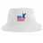 The USA Rugby Throwback Sustainable Bucket Hat by EMB S&S Activewear features a white design with the iconic blue-and-red logo and an eagle graphic soaring above the word "Rugby," combining classic throwback style with sustainable materials.