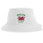 The Nations of Rugby Wales Rugby Sustainable Bucket Hat by EMB S&S Activewear features a white design with the red Welsh dragon and green "WALES RUGBY" text on the front, crafted from recycled polyester for an eco-friendly choice.