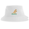The Wallabies Sustainable Bucket Hat by EMB S&S Activewear features the iconic Wallabies rugby logo and text embroidered in yellow and green on the front, making it perfect for any Rugby Australia fan.