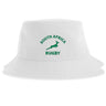 The Nations of Rugby South Africa Rugby Sustainable Bucket Hat by EMB S&S Activewear is crafted from recycled polyester and features green "SOUTH AFRICA RUGBY" text and a central springbok logo, combining style with sustainability.