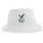 The Zionsville Rugby Sustainable Bucket Hat by EMB S&S Activewear is crafted from recycled polyester for an eco-friendly touch. This white bucket hat features a green eagle graphic above the words "Zionsville Rugby Est. 2003" printed on the front.