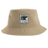 The Birmingham Steel Rugby Sustainable Bucket Hat by EMB S&S Activewear features a tan color with a Birmingham Steel Rugby 2024 logo on the front—showcasing a stylized steel beam and dark green accents. Made from recycled polyester, this eco-friendly rugby hat blends sustainable materials with athletic style.
