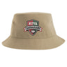 Introducing the NOVA Barbarians Rugby Sustainable Bucket Hat by EMB S&S Activewear. This tan bucket hat showcases the “NOVA Barbarians” rugby team logo with a shield and rugby ball graphic at the center front. Made from recycled polyester, it's an eco-friendly choice for rugby fans.